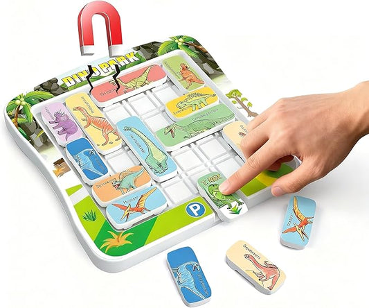 Super Slide Puzzle Games, Brain Teaser with 15 Dinosaur Patterns, Educational Travel Board Game for Kids and Teens-Birthday and Christmas Day Gifts Easter Basket Stuffers for Boys Girls