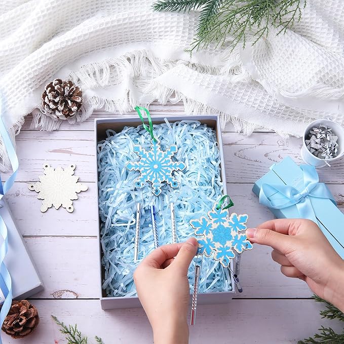 JellyArch 30 Pack Winter Snowflake Wind Chime Making Kit for Kids Make Your Own Wind Chime Wooden Ornaments for Girls and Boys DIY Crafts Activity Birthday Winter Decoration