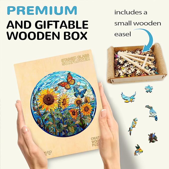 Wooden Puzzles for Adult, Sunflower and Butterfly Puzzles, Wooden Jigsaw Puzzle, Wood Adult Puzzle, Best Gift for Chrismas Family Game Puzzle (M-11.4 * 11.4in-200pcs)