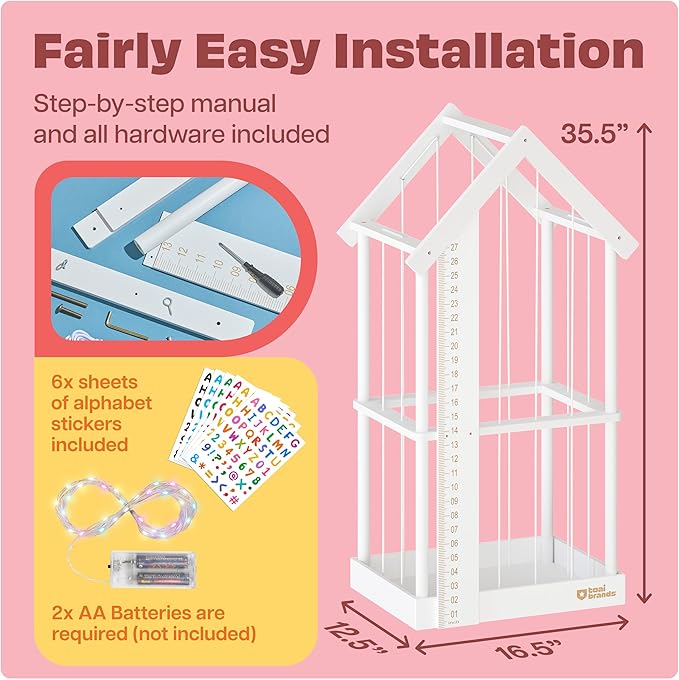 Stuffed Animal Zoo Storage Cage | Wooden Plush Tower Storage | Durable Plush Toy Stuffie Holder | Vertical Jail Organizer With Height Ruler, Stickers & Rgb Light (White)