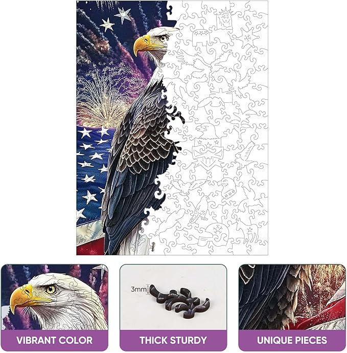 Wooden Jigsaw Puzzle, 200 Pcs Unique 3D Shape Jigsaw Puzzles, Wood Puzzle Gift Box Packing, Medium Size Letter, Creative Gift for Adults and Kids, Fun Challenging (EA4Eagle, 200PCS)