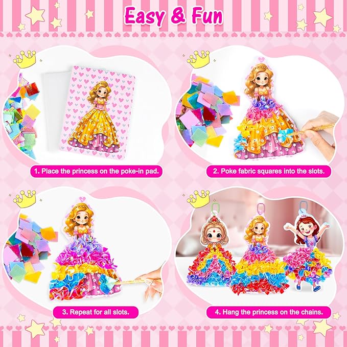 RIEYON Poke Poke Art Kits - Magical Princesses for Kids, 8 Princesses & 1 Flower Arts and Crafts Mess-Free DIY Creative Activity Kits, Birthday Christmas Gifts for Girls & Boys Ages 4 5, 6, 7, 8, 9,10