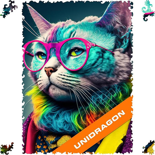 UNIDRAGON Original Wooden Jigsaw Puzzles - Pop Art Glow Up Collection - Criticat - Cat Puzzle 250 Pieces, Beautiful Gift Package, Wooden Puzzle for Adults