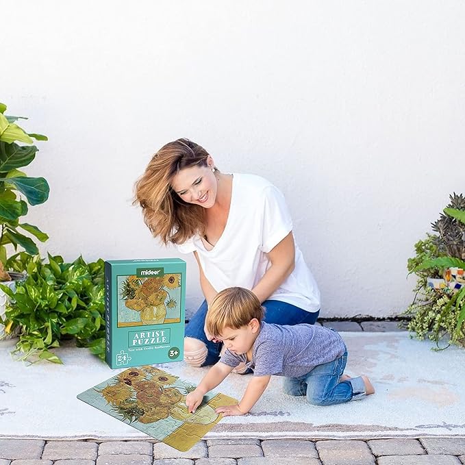 24 Pieces Twelve Sunflowers Puzzle, Toddler Artist Puzzles for Kids Ages 3-5, 4-8 Easy-an Intellectual Decompression Entertainment Game and Preschool Educational Learning Toys