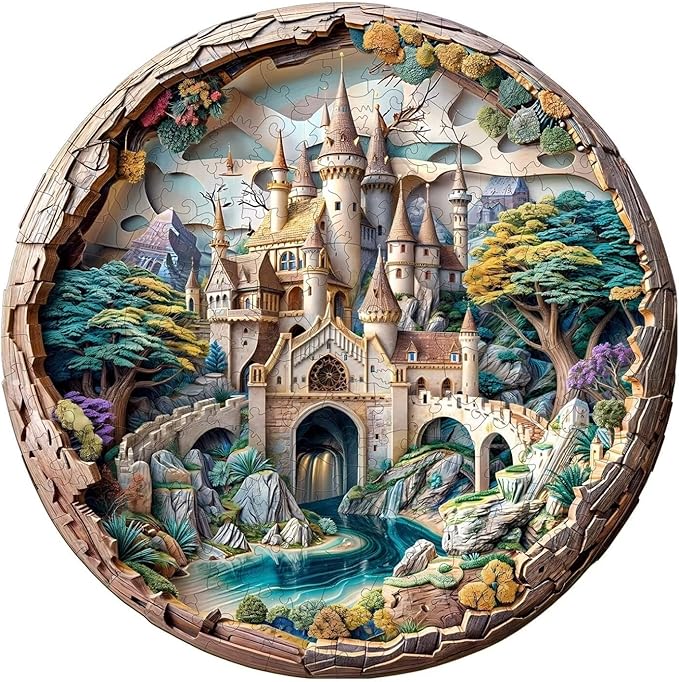 Wooden Puzzles Adults, 3D Castle Wooden Puzzles 300 Pieces, Unique Animal Shaped Wood Challenging Jigsaw Puzzles Gifts for Adults, 13.4x13.4in