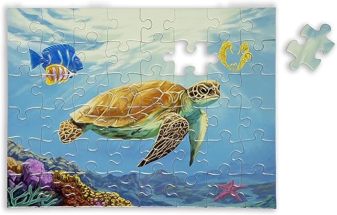 Large Piece Jigsaw Puzzle – Easy & Colorful, Dementia & Memory Activities for Seniors, Elderly Gifts, 48 Pieces, Aquamarine