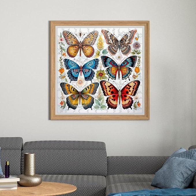 Wooden Puzzles for Adults, Colorful Butterfly 200 Pieces 5MM Thickness Unique Shaped Puzzles, Jigsaw Puzzles for Adults Toys Gift for Family Games (11.2 x 11.2 in)