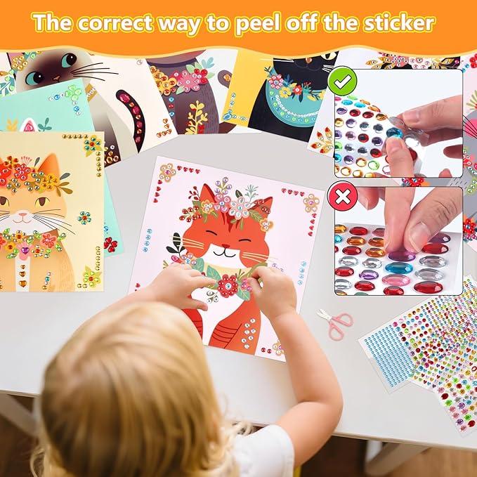 Marlrin Cats Crafts for Kids Ages 4-8,Gem Stickers Crafts for Kids,Diamond Art Kits,Arts and Crafts Kits,Craft Kit for Girls 6-8,Birthday and Christmas Gift for Girls & Boys Ages 3, 4, 5, 6, 7, 8