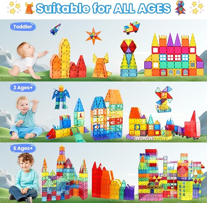 Magnetic Tiles - 100 Pieces Magnetic Blocks for Kids, Magnet Tiles Building Blocks Set, Construction STEM Magnet Toys Gift for Kids, Boys and Girls 3 4 5 6 7 8+ Year Old