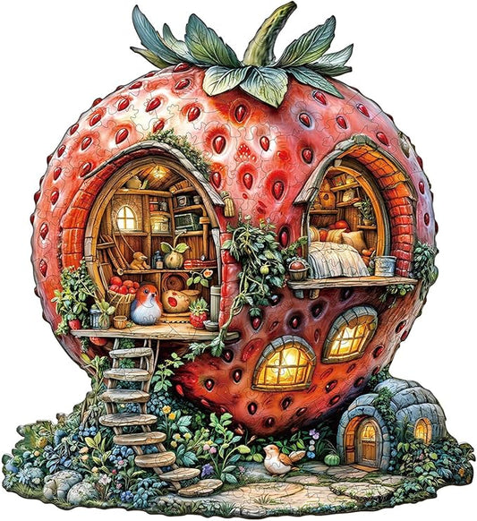 Wooden Puzzles for Adults, Strawberry Hut Wooden Jigsaw Puzzle for Adults, Magical Fruits Wood Puzzles Adult, Unique Animal Shape, Fun Gifts for Friends & Family, Home Decor(M-11.4 * 10.5in-170 pcs)