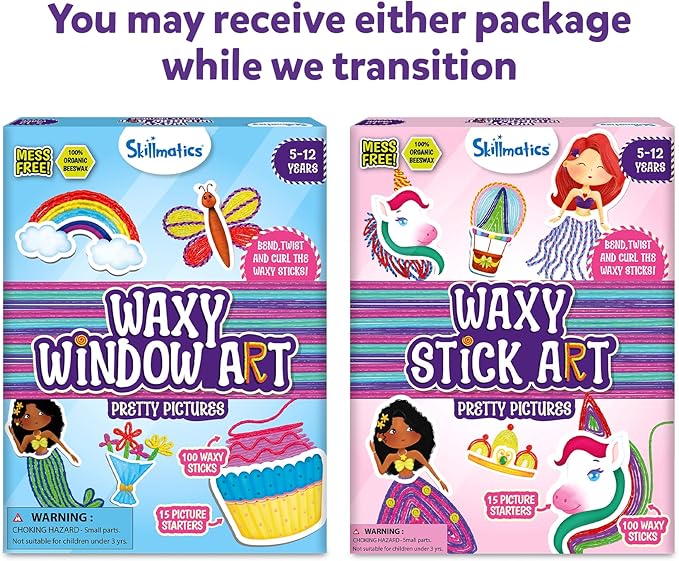 Skillmatics Waxy Stick Art Kit - 100 Bendable & Reusable Waxy Sticks for Mess-Free DIY Fun, Pretty Pictures with Unicorns & Princesses, Creative Gifts for Girls & Boys Ages 5, 6, 7, 8, 9, 10, 11, 12