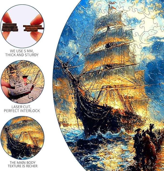Wooden Jigsaw Puzzle, 200-500 Pieces Unique Shape Animal Puzzle, for Adults & Kids, Birthday Gift Family Game, Decorative Puzzle, Unique Gift (Midnight Pirate, 200 PCS)