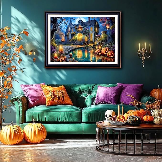 Halloween Haunted House Jigsaw Puzzle 1000 Pieces for Adults Spooky Horror Night Scene Ghosts Challenging Gothic Scary House Puzzle for Game Night & Home Decor(27.6"x19.7")