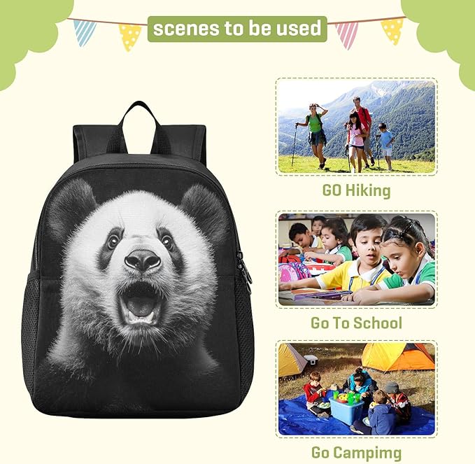 Cute Panda Black Toddler Backpack for Boys Girls 3-6 Preschool Small Backpacks Kids Mini Kindergarten Bookbag for Elementary for Travel