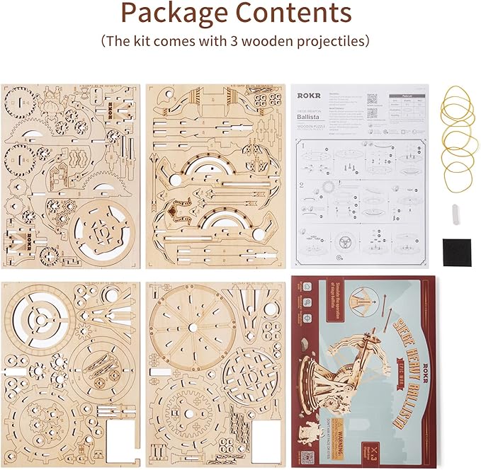 ROKR 3D Wooden Puzzles for Adults, DIY Wooden Ballista Launcher Toys Building Model Kits STEM Projects Toys for Boys/Girls