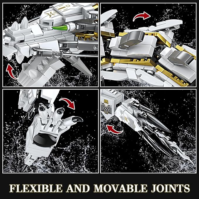 HIGH GODO Dragon Building Blocks Sets for Adults, White Mechanical Dragon Animal Building Model Collectible Display Toys, Cool Creative Gifts for Boys Teens Fans (1485 Pieces)