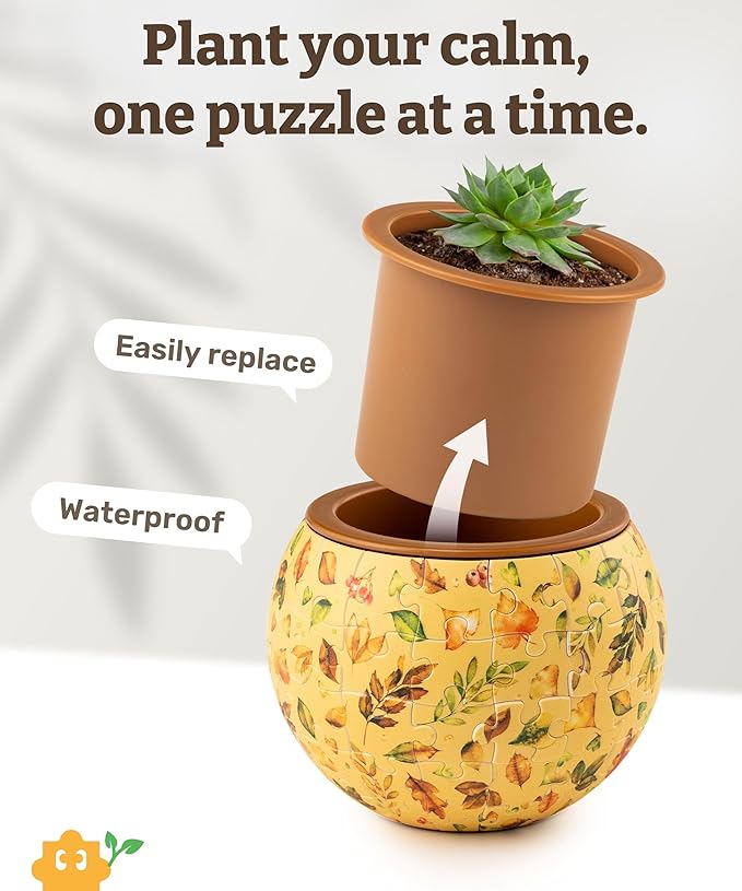 PieceRelax 3D Puzzle Planter 80 Pieces - Flower Pot - Elegant Green, Home Decor Flower Pots for Indoor Cactus, Succulents Pots [K1105]