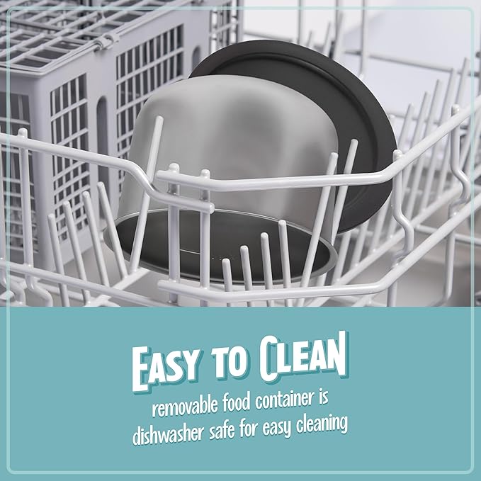 Nostalgia Portable 20-Ounce Electric Heated Lunch Box – Travel Size 2.5 Cup Capacity for Soup, Chili, and Leftovers – Leak Proof Silicone Sealed Lid, Foldable Carry Handle, Detachable Cord – Chambray