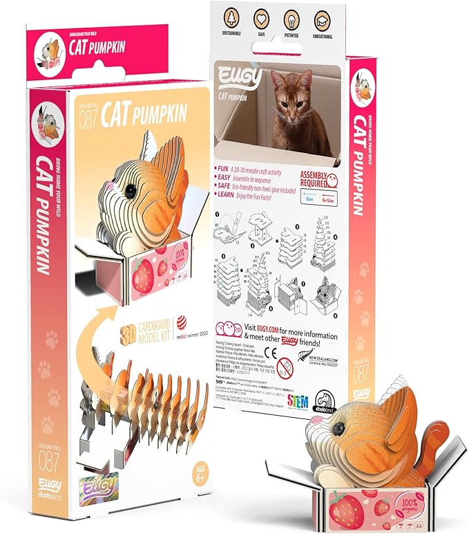 Eugy Cat - Pumpkin 3D Puzzle, 27 Piece Eco-Friendly Educational Learning Puzzles for Kids 6+