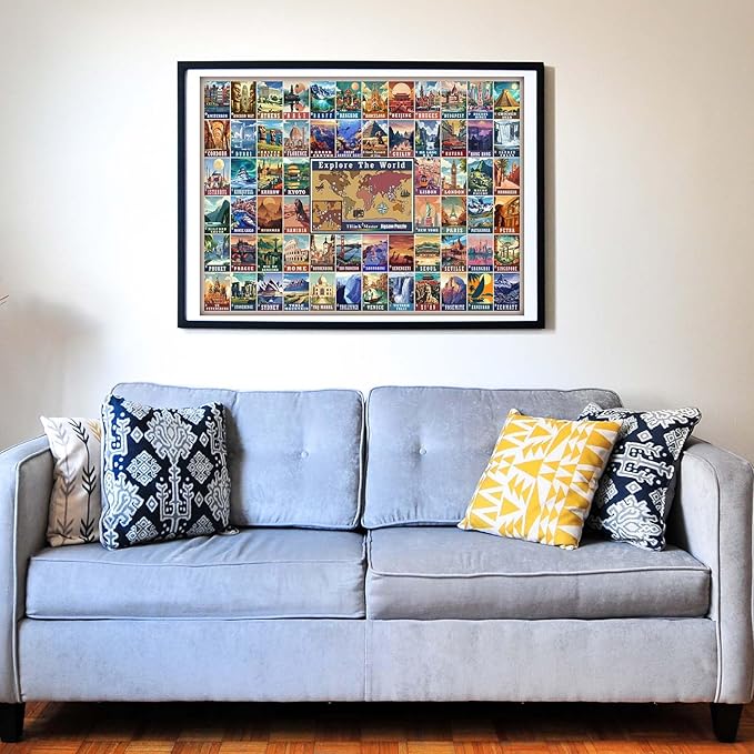 Think2Master Colorful Vintage World Destinations 250 Pieces Jigsaw Puzzle. Fun Educational Toy for Kids, School & Families. Great Gift for Ages 8+ Great Gift for Interested in Traveling 14.2” X 19.3”