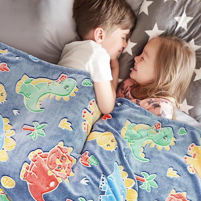 Dinosaur Gifts Toys for Boys Girls - Glow in The Dark Dino Blanket Birthday Presents for Kids Toddlers Adults - Dinosaur Fleece Throw Blankets for Bedroom Decor 50"x60"