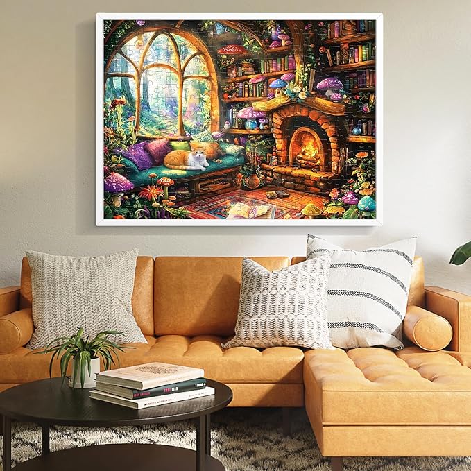 300 Pieces Puzzle for Adults,Merry Mushroom Cottage Jigsaw Puzzle for Adults Teens,Large Pieces Puzzles for Kids Ages 8-12,Challenging 300 Pieces Puzzle for Family,Great Gift for All Ages,20.5 x 15 In