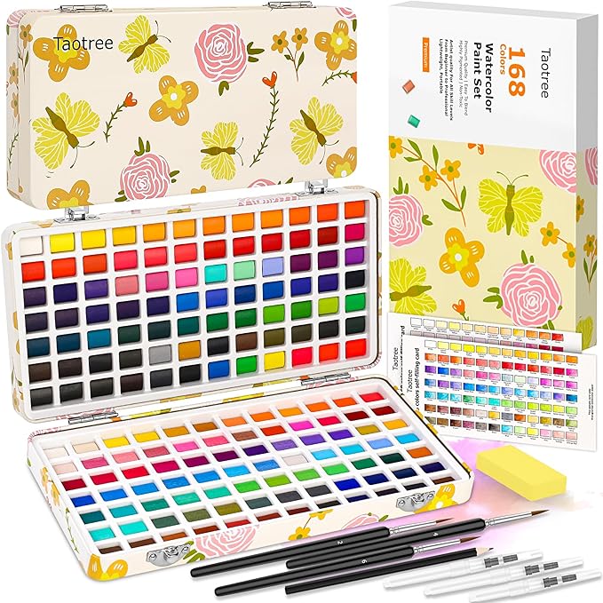 Taotree Watercolor Paint Set 168 Colors, Art Supplies Watercolors Kit Travel Water Colors with Paints Brushes, Crafts Painting Supplies, Drawing Gifts for Teens Girls Boys Kids Adults Artists