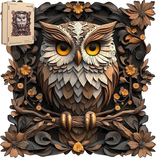 Wooden Puzzles for Adults 500 Pieces, Metal Owl Jigsaw Puzzles, Unique Shape Adult Puzzles, Irregular Christmas Thanksgiving Gifts for Family Friend(16.5 * 16.3 in)