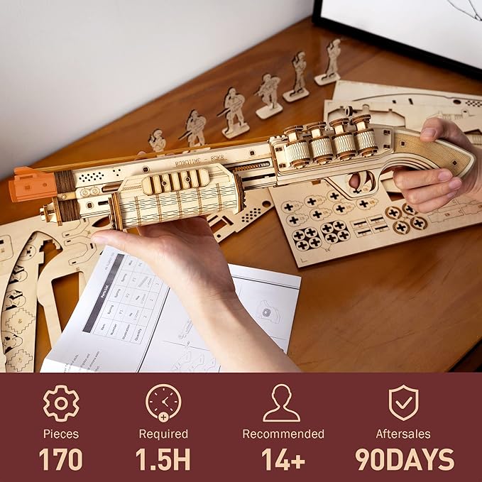 ROKR 3D Wooden Puzzle Rubber Band Guns for Adults,Toy Shotgun Model Building Kits for Adults to Build,Toy Guns for Kids 12-14,Challenge Wood Crafts Puzzles,Cool Toys Hobbies for Men Women
