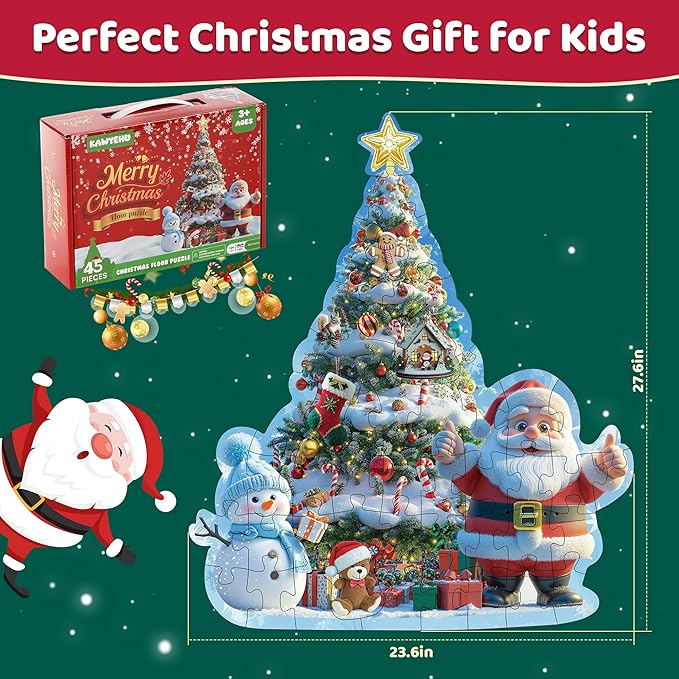 Floor Puzzles for Kids Ages 3-5, Christmas Puzzles for Toddler Ages 4-6, 45 Pieces Jumbo Puzzles with Box, Christmas Toys for Gifts 3-8 Years Old