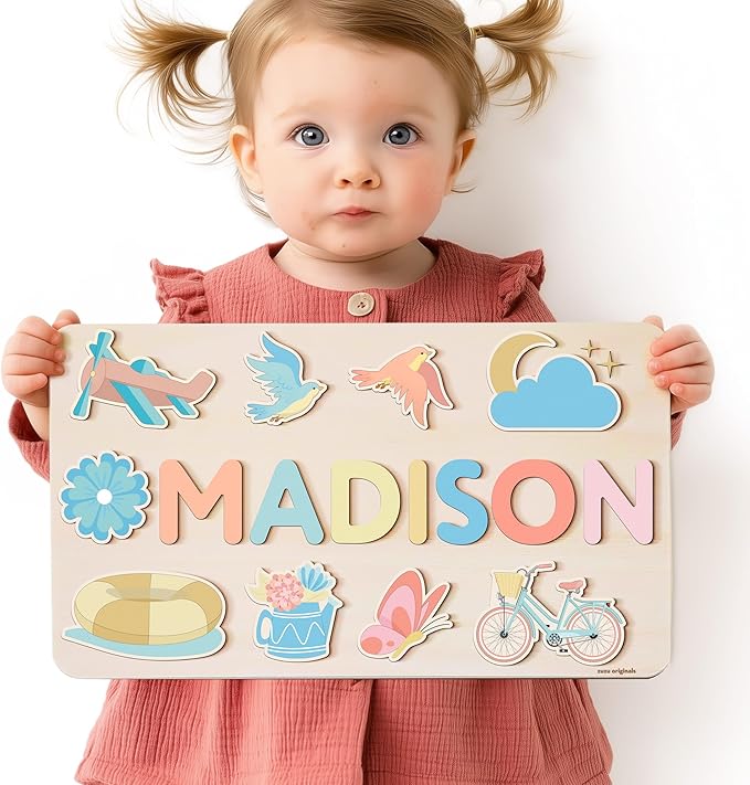 Personalize Busy Board, Name Puzzle,1 Year Old Girl and Boy Kid Gifts, Customized Baby Gift, Montessori Educational Name Toy, Wood Puzzle 1-3