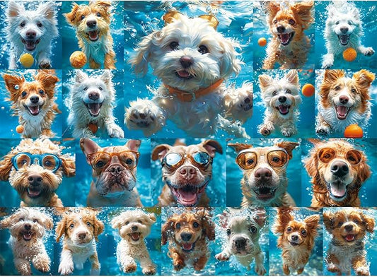 500 Piece Puzzle for Adults, Funny Puppy Animal Jigsaw Puzzles, Fun Cool Silly Puzzle with Underwater Dogs, 500 Pieces Birthday Party for Family Kids and Adults Funny Puzzle for Adults, 20.5×15 in