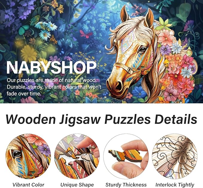 Wooden Puzzles for Adults, Wooden Horse Puzzle, Wooden Jigsaw Puzzles for Adults, Birthday for Puzzle Lover (M-11.8×10.7in - 200pcs)