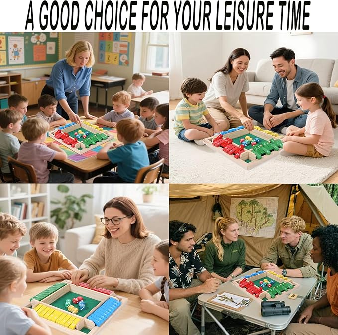 Shut The Box Game, 1-4 Players, Classic 8Dice Closed-Box, Improves Mathematical Skills, Suitable for Families, classrooms, and Gatherings (8.66 inches, Vibrant Colors)