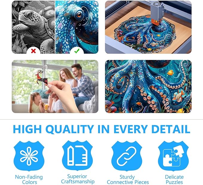 Wooden Puzzles for Adults, Mystic Tentacles Wooden Jigsaw Puzzle, Wood Puzzles Adult, Unique Shaped Octopus Puzzle for Adults, Fun Gifts & Home Decor (S-8.5 * 8.5in - 100 pcs)