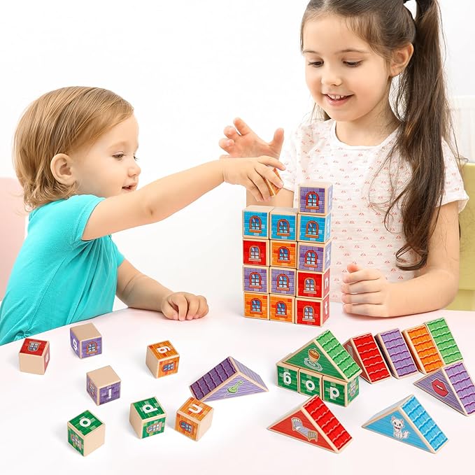 CVC Kasfalci Wooden Alphabet Letter Blocks - Toddler Phonics Games for Learning to Read & Spell, Speech Therapy Toys for Preschool Kindergarten Classroom