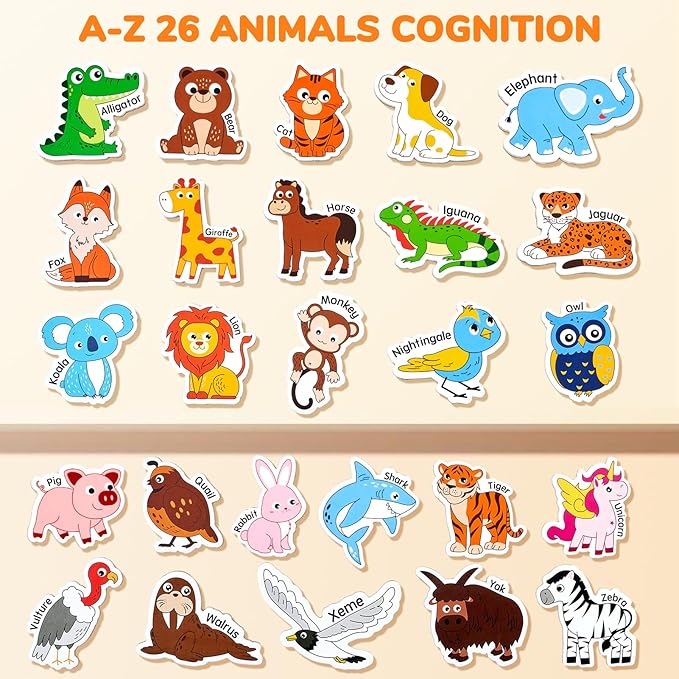 JoyCat Wooden Magnets for Kids – 26 Cute A-Z Animals Fridge Magnets for Toddlers, Large Magnetic Animal Refrigerator Toys, Fun Educational Learning Gifts for Toddlers 2 3 4 5 Years Old