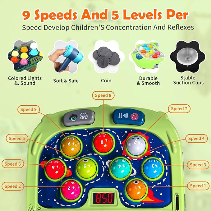 Whack a Mole Game, Toys for Ages 3-4 5-7 8-12 Boys Girls, Whack Game for Toddlers, Gifts for 3 4 5 6+ Year Old Boys Girls, Early Learning Educational Toys with 2 Hammers Sound & Light