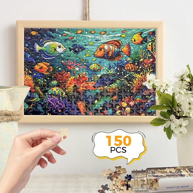 150 Pieces Mini Jigsaw Puzzles for Adults & Kids,6 x 4 Inches,Mini Puzzles,Travel Puzzle,Small Micro Puzzles,Challenging Difficult Puzzle,3 Pack Ocean Series