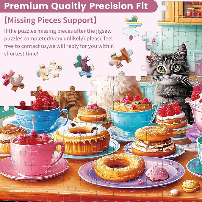 2-Pack 300 Pieces Puzzles for Kids, Dessert Cat Puzzles 300 Pieces Party Cat Jigsaw Puzzles for Adults, Large Piece Puzzle, Puzzle Toys for Boys and Girls, Family Activity Game Nights Gifts
