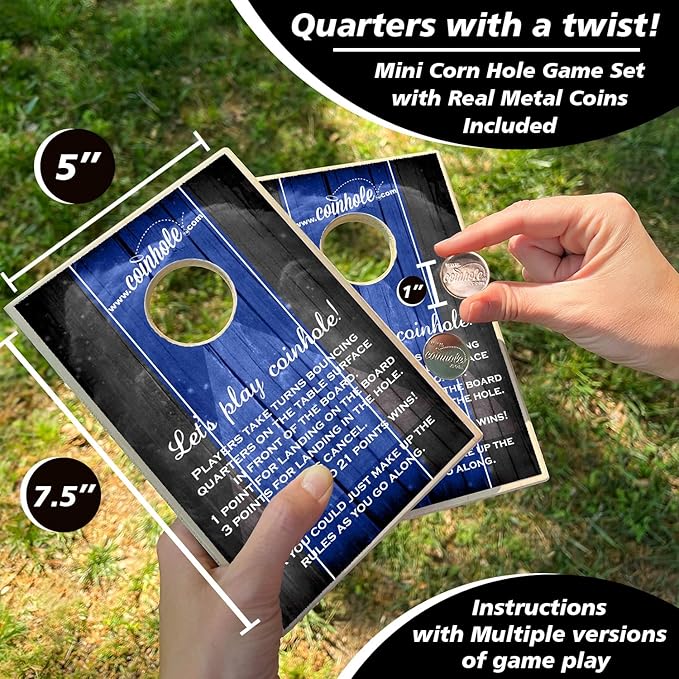 Coinhole Desktop Coin Bouncing Party Game Set | Tabletop Cornhole Board Game | Small Cornhole Travel Game Includes Coins