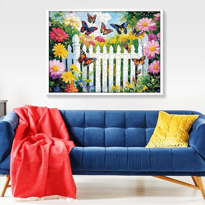 300 Pieces Flowers Puzzle for Adults, Butterfly Jigsaw Puzzle 300 Pieces Recycled Cardboard Jigsaw Puzzles for Adults, Family Challenging Game Home Decor Gift Toy for Teens Kids Seniors 20.5×15 in