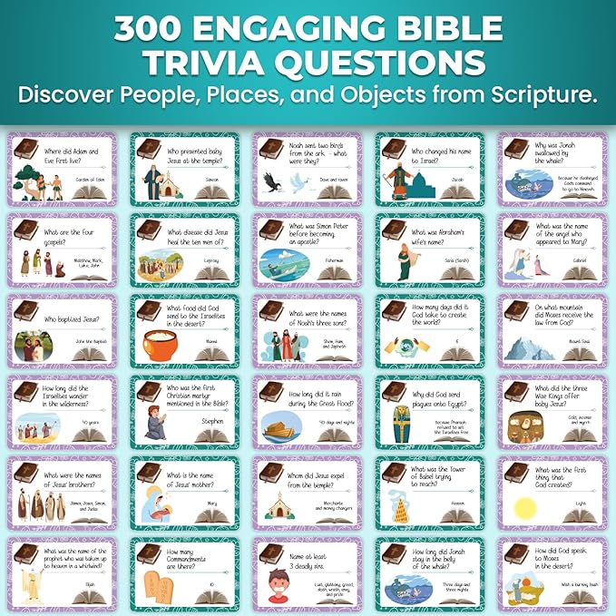 300 Engaging Bible Trivia Card Questions – Fun Bible Games for Kids and Families to Learn About Scripture – Christian Games for Sunday School, Homeschool, and Family Bible Study