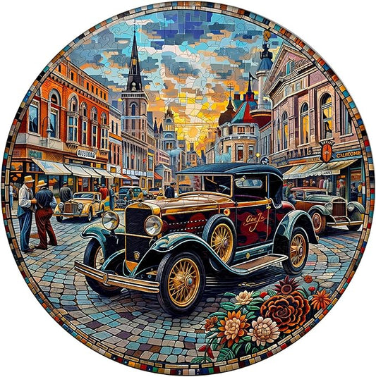 Jigfoxy Wooden Puzzle for Adults, Retro Cars Jigsaw Puzzles for Adult, Unique Animal Shape Wood Cut Puzzles, Christmas Thanksgiving Gifts for Friends Family (S-8.5 * 8.5in-100pcs)