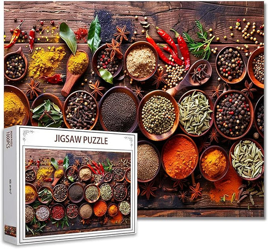 Tucocoo Variety of Spices Jigsaw Puzzle 1000 Pieces Puzzles for Adults, Rustical Wood Natural Kitchen Art Puzzles for Challenging Family Activity Games 27 x 20 inch Colorful DIY Puzzle for Home Decor
