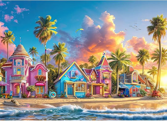 Romantic Beach Jigsaw Puzzles for Adults 1000 Pieces, Interlock Perfectly Letter on Back No Dust, Difficult Puzzle Home Decor Birthday Party Gift Toy, 1:1 Poster 1000 Puzzles