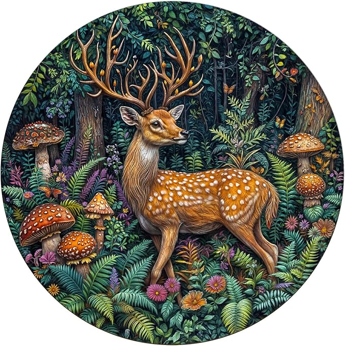 Wooden Puzzles for Adults, Wooden Jigsaw Puzzles for Adults-Seek and Find Frogs, Forest Elk Unique Shaped Wood Puzzles Adult, Creative Gifts for Friends Family Game, Home Decor (11.4 * 11.4in 200pcs)