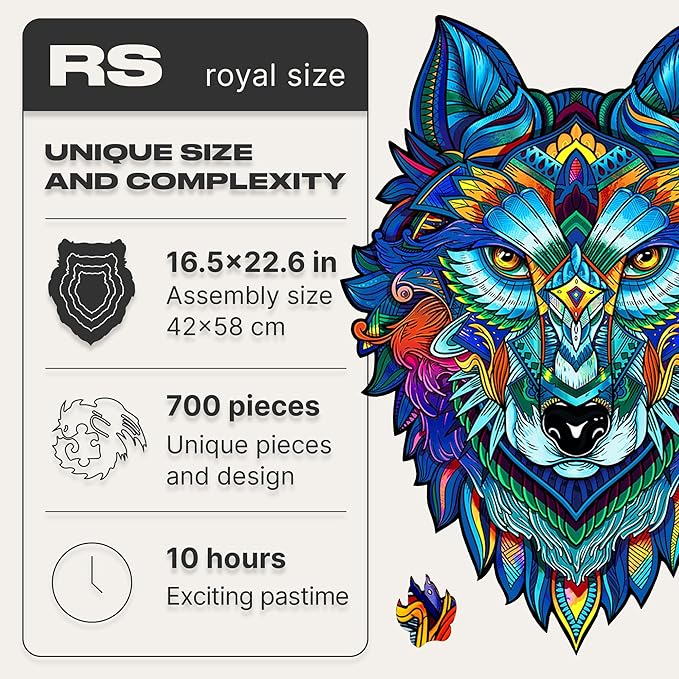 UNIDRAGON Wooden Puzzles for Adults Unique Jigsaw Puzzles - Royal Size Majestic Wolf Kingsize 16.5"x22.6" 700 PCS Deko with Cut 0.03 mm Accuracy Animal