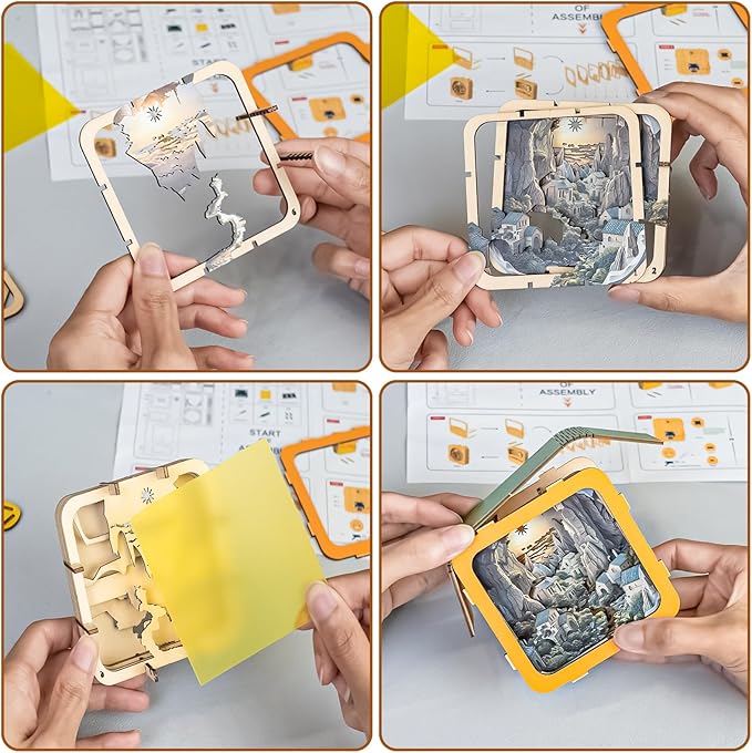 3D Wooden Puzzle Night Light, Valley Village DIY Puzzles for Adults, Eye Care Night Light with Touchable Switch, Personalized Gifts for Family Friend DIY Puzzle Lover