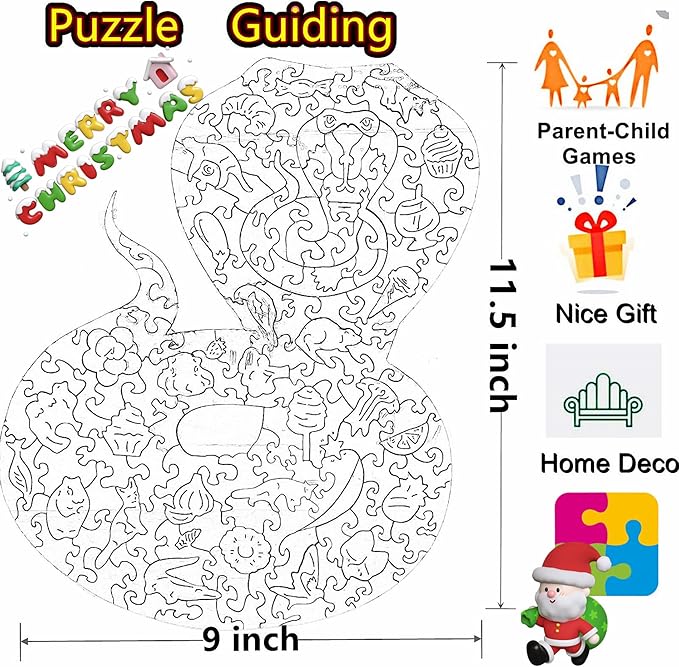Wooden Jigsaw Puzzle for Adults,Cobra Animals Shaped Magic Jigsaw Puzzle Pieces Family Game Best Gift for Adults,Can be Used as a Cool Mouse Pad,159pcs,(11.5×9.5inches) Snake Large 02…